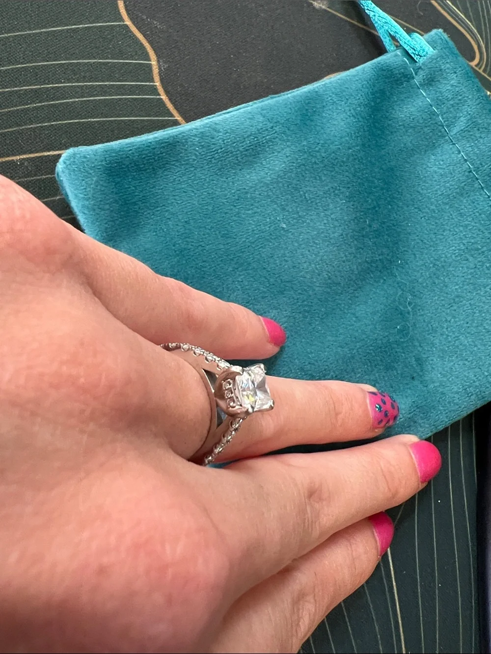 Rectangular Solitaire moissanite Pavé Engagement Ring size 5 SOLID